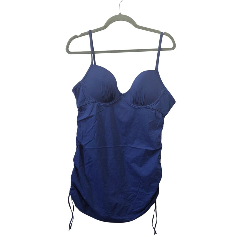ASSETS by Sara Blakely Spanx XL Blue Underwire Ruched Tankini Swim Top
